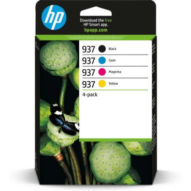 HP 937 Pack de 4 Cartuchos de Tinta Original Negro, Amarillo, Magenta y Cyan - 6C400NE