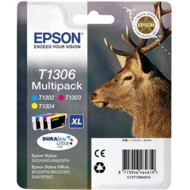 Epson T1306 Pack de 3 Cartuchos de Tinta Originales - Cian, Magenta, Amarillo - C13T13064012