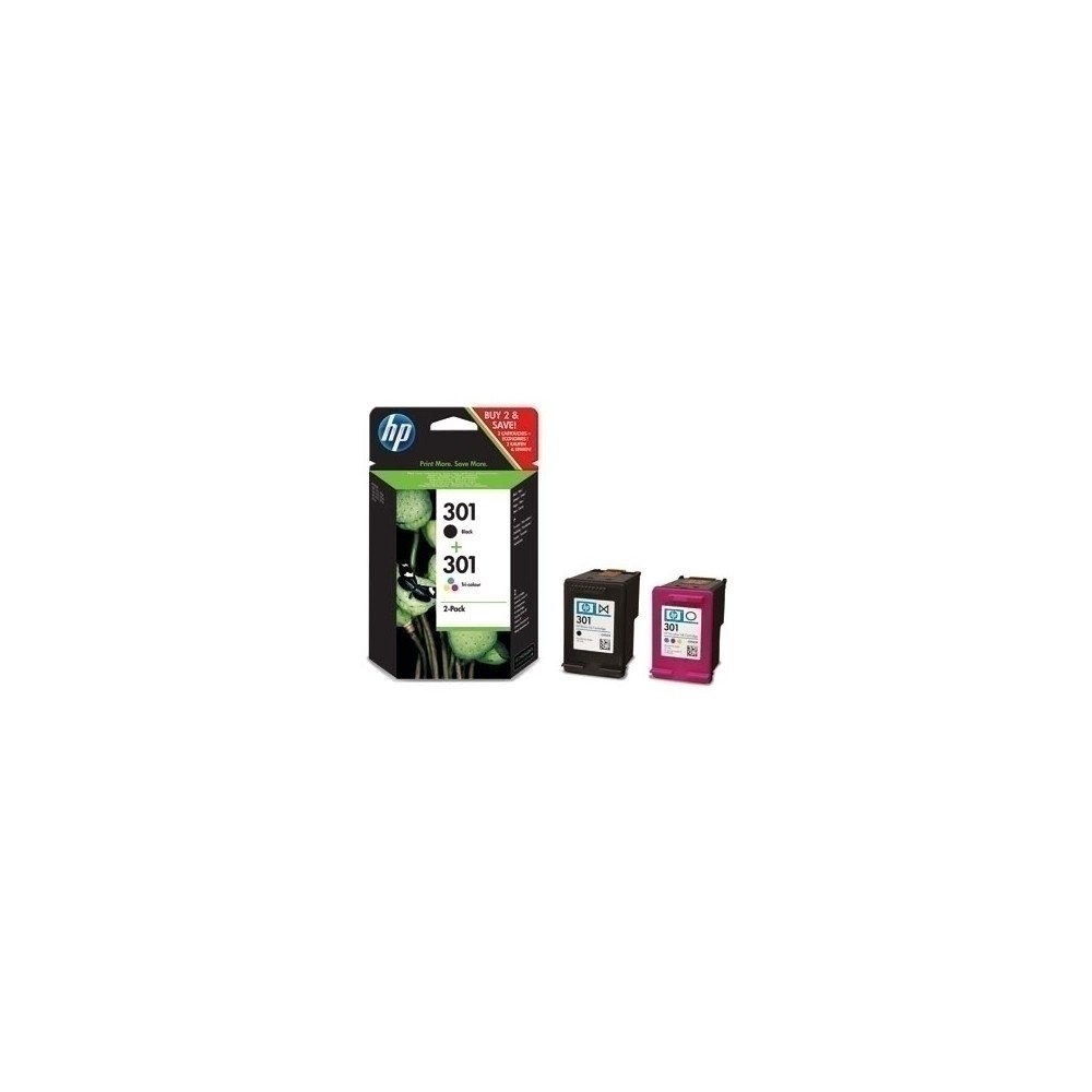 HP 301 Negro + Color Pack de 2 Cartuchos de Tinta Originales - N9J72AE
