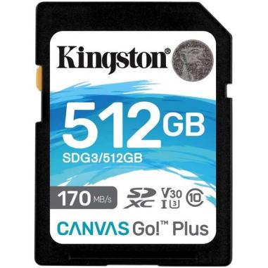 Kingston Tarjeta SDXC 512GB UHS-I U3 V30 Clase 10 170MB/s Canvas Go Plus