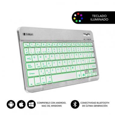 Subblim Teclado Smart Backlit Bt - Conectividad Bluetooth 30 - Iluminacion Ajustable en 7 Colores - Diseño Delgado de 6mm - Tecn