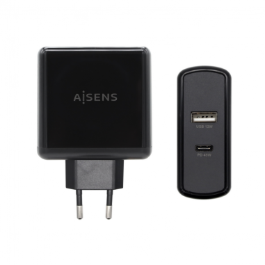 AISENS CARGADOR 57W 1xUSB-C PD3.0 45W 1xUSB-A 5V 2.4A 12W NEGRO