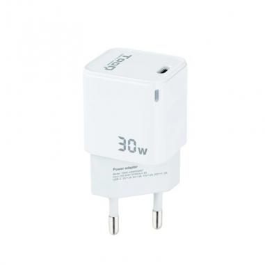 Tooq Cargador pared GAN USB-C/PD 30W, Blanco