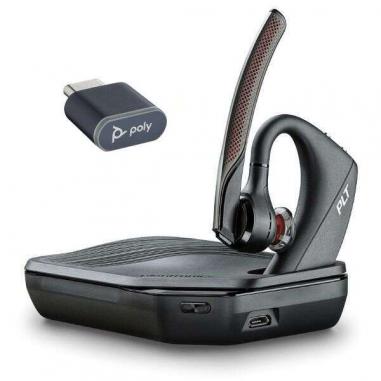 Plantronics/Poly Voyager 5200-V2 UC Auricular Monoaural con Microfono Bluetooth 5.2 - Alcance hasta 50m con Dongle - Autonomia h