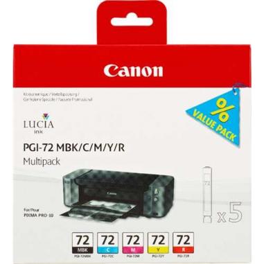 Canon PGI72 Pack de 5 Cartuchos de Tinta Originales - Negro Mate, Cyan, Magenta, Amarillo, Rojo - 6402B009