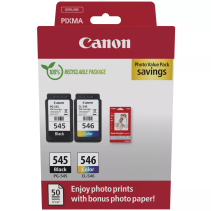 Canon PG545 Negro + CL546 Color Pack de Cartuchos de Tinta Originales + 50 Hojas de Papel Fotografico - 8287B008/8287B006/8287B0