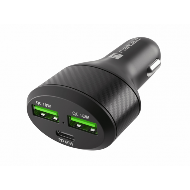 CARGADOR COCHE NATEC CONEY 2XUSB, 1XUSB-C QC3.0, PD 3.0 84W NEGRO