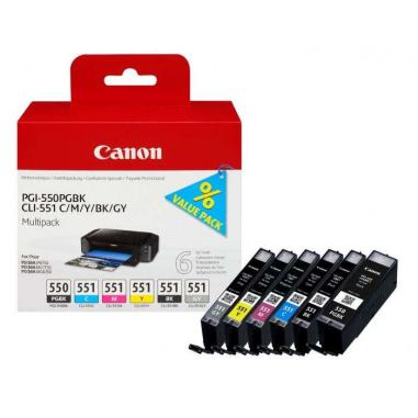 Canon PGI550/CLI551 Pack de 6 Cartuchos de Tinta Originales - 6496B005