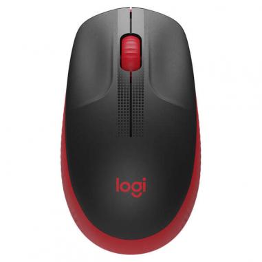 Logitech M190 Full Size Raton Inalambrico USB 1000dpi - 3 Botones - Gran Tamaño - Uso Ambidiestro - Color Negro/Rojo