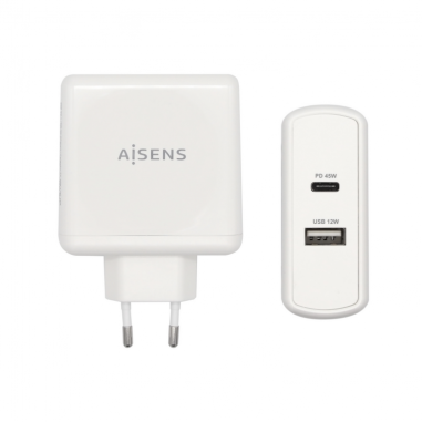 AISENS CARGADOR 57W 1xUSB-C PD3.0 45W 1xUSB-A 5V 2.4A 12W BLANCO