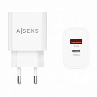 CARGADOR AISENS 20W 1xUSB-C PD3.0 1xUSB-A QC3.0 BLANCO