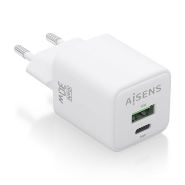 CARGADOR AISENS GAN 30W 1XUSB-C PD3.0 QC4.0 1XUSB-A QC3.0 BLANCO