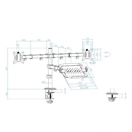 Tooq DB1202TN-B Soporte mesa 2 pantallas+ portatil