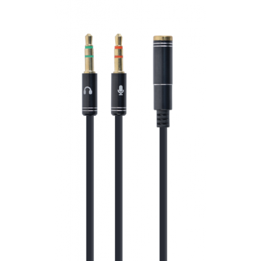 CABLE ADAPTADOR GEMBIRD-HEMBRA 4PINES 3,5MM A 2 STEREO 3,5MM NEGRO, C.METALIC