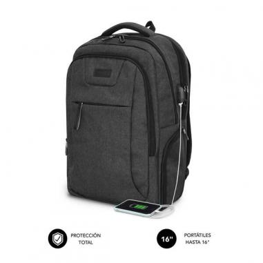 Subblim Mochila Air Padding para Portatil de 16" - Departamentos y Bolsillos Organizadores - Resistente al Agua - Puerto USB - C