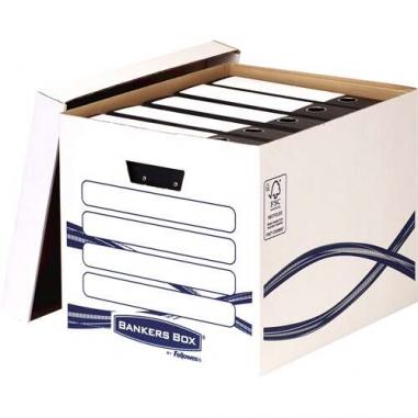 Fellowes Bankers Box Basic Maxi Contenedor de Archivos - Montaje Manual - Carton Reciclado Certificacion FSC - Dimensiones Inter