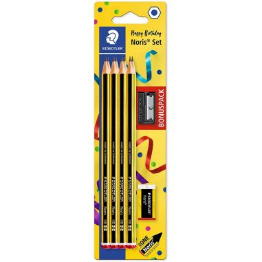 Staedtler Noris 120 Pack de 8 Lapices de Grafito Hexagonales + Goma de Borrar + Sacapuntas - Mina HB Ultrarresistente de 2mm - M