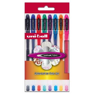 Uni-ball Signo Basico Pack de 8 Boligrafos de Tinta Gel - Punta de Bola 0.7mm - Tinta Resistente al Agua y Luz - Colores Surtido