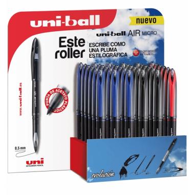 Uni-ball Air Micro 188 Expositor de 36 Rollerballs - Punta de Acetato Plastico 0.5mm - Escribe como Pluma Estilografica - Tinta 