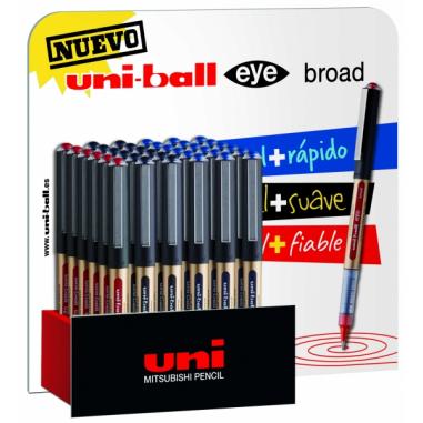 Uni-ball UB-150 Eye Broad Expositor de 36 Boligrafos de Tinta Liquida - Punta de Bola 1mm - Tinta Resistente al Agua y Luz - Sis