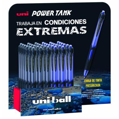 Uni-ball 220 Power Tank Expositor de 36 Boligrafos - Punta de Bola 1mm - Carga Presurizada - Escribe en Cualquier Superficie - S