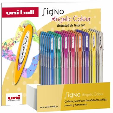 Uni-ball Signo Angelic Expositor de 48 Rollers de Tinta Gel - Punta de Bola 0.7mm - Tinta Resistente al Agua y Luz - Escribe en 