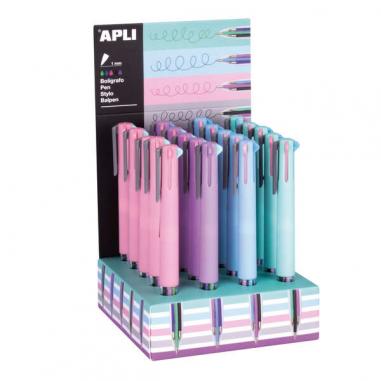 Apli Nordik Collection Expositor con 20 Boligrafos con 5 Tintas de Gel - Acabado Soft Touch en Silicona - Cuerpo en Colores Surt