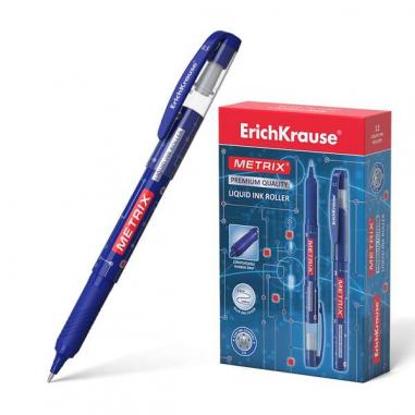 Erichkrause Metrix Boligrafo Tinta Gel - Punta 0.5mm - Agarre de Goma - Capuchon con Clip - Secado Rapido - Color Azul