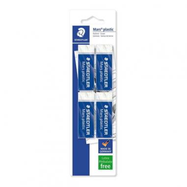 Staedtler Mars Plastic 526 50 Pack de 4 Gomas de Borrar - Plastico - Alta Precision - Color Blanco