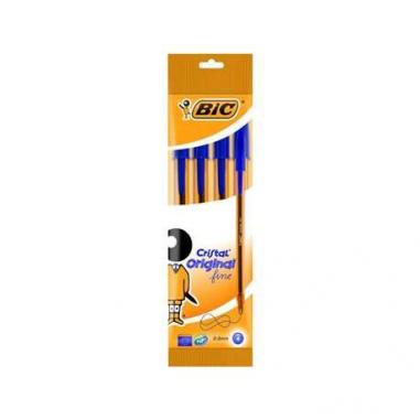 Bic Cristal Original Fine Pack de 4 Boligrafos de Bola - Punta Redonda de 0.8mm - Trazo de 0.3mm - Tinta con Base de Aceite - Co