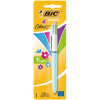 Bic 4 Colours Fun Boligrafo de Bola Retractil - Punta Media de 1.0mm - Tinta con Base de Aceite - Tinta de Colores: Rosa, Morado