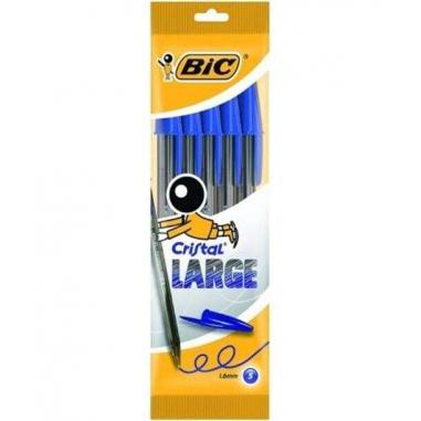 Bic Cristal Large Pack de 5 Boligrafos de Bola - Punta Redonda de 1.6mm - Trazo 0.6mm - Tinta con Base de Aceite - Color Azul