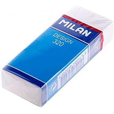 Milan Nata 320 Goma de Borrar Rectangular - Plastico - Faja de Carton Azul - Envuelta Individualmente - Color Blanco