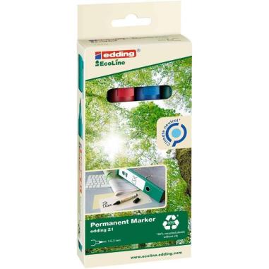 Edding 21 EcoLine Pack de 4 Rotuladores Permanentes - Punta Redonda - Trazo entre 1.5 y 3mm - 90% de Plastico Reciclado - Colore