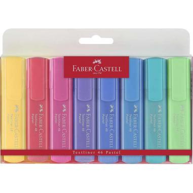 Faber-Castell Textliner 46 Pastel Pack de 8 Marcadores Fluorescentes - Punta Biselada - Trazo entre 1mm y 5mm - Tinta con Base d