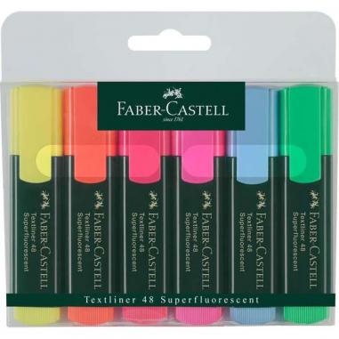 Faber-Castell Textliner 48 Pack de 6 Marcadores Fluorescentes - Punta Biselada - Trazo entre 1.2mm y 5mm - Tinta con Base de Agu