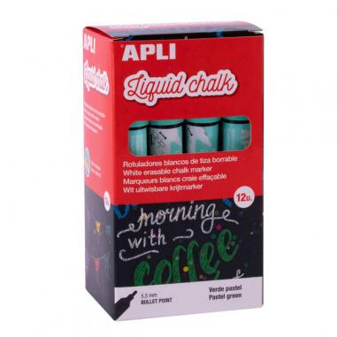 Apli Pack de 12 Rotuladores de Tiza Liquida - Punta Redonda - Ideal para Pizarras, Plastico, Vinilos, Metal, Etc - Facil de Borr