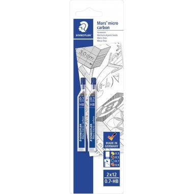 Staedtler Micro Carbon 250 Pack de 2 Tubos de 12 Minas - Mina HB de 0.7mm - Resistencia a la Rotura - 90% Procedente de Material