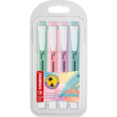 Stabilo Swing Cool Pastel Pack de 4 Marcadores Fluorescentes - Cuerpo Plano - Punta Biselada - Trazo entre 1 y 4mm - Tinta con B