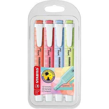 Stabilo Swing Cool Pastel Pack de 4 Marcadores Fluorescentes - Cuerpo Plano - Punta Biselada - Trazo entre 1 y 4mm - Tinta con B