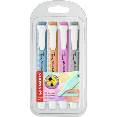 Stabilo Swing Cool Pastel Pack de 4 Marcadores Fluorescentes - Cuerpo Plano - Punta Biselada - Trazo entre 1 y 4mm - Tinta con B