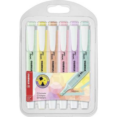 Stabilo Swing Cool Pastel Pack de 6 Marcadores Fluorescentes - Cuerpo Plano - Punta Biselada - Trazo entre 1 y 4mm - Tinta con B