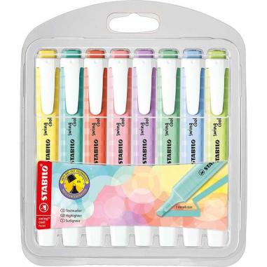 Stabilo Swing Cool Pastel Pack de 8 Marcadores Fluorescentes - Cuerpo Plano - Punta Biselada - Trazo entre 1 y 4mm - Tinta con B