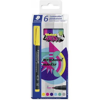 Staedtler Lumocolor 317 Pack de 6 Rotuladores Permanentes - Punta Media Redonda - Trazo 1mm Aprox - Capuchon con Clip - Secado R