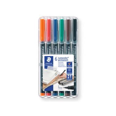 Staedtler Lumocolor 317 Pack de 6 Rotuladores Permanentes - Punta Media Redonda - Trazo 1mm Aprox - Capuchon con Clip - Secado R