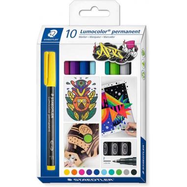 Staedtler Lumocolor 318 C10 Pack de 10 Rotuladores Permanentes - Trazo de 0.6mm Aprox - Secado Rapido - Colores Surtidos