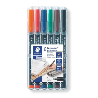 Staedtler Lumocolor 318 Pack de 6 Rotuladores Permanentes - Punta Fina Redonda - Trazo 0.6mm - Capuchon con Clip - Secado Rapido