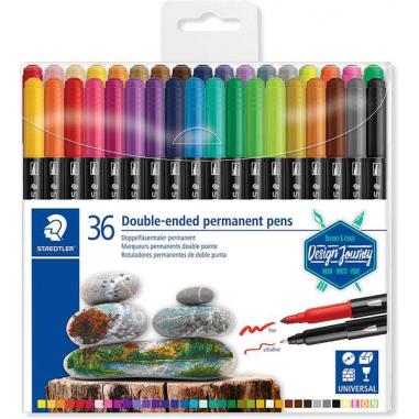 Staedtler 3187 Pack de 36 Rotuladores Permanentes de Doble Punta - Resistente al Agua - Secado Rapido - Colores Surtidos