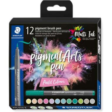 Staedtler 371 Pack de 12 Rotuladores Punta de Pincel Suave - Colores Vivos y Brillantes - No Amarillea con el Paso del Tiempo - 