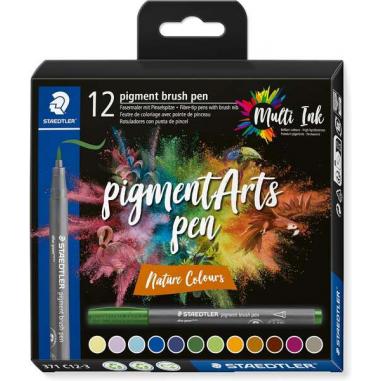 Staedtler 371 Pack de 12 Rotuladores Punta de Pincel Suave - Colores Vivos y Brillantes - No Amarillea con el Paso del Tiempo - 